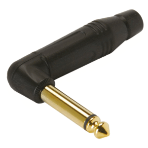 [ACPM-RB-AU] PLUG MONO 1/4'' NEGRO EN ANGULO NIQUEL ( PUNTA DORADA)